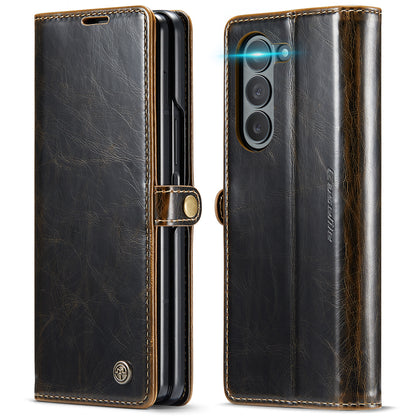 Luxury Retro Leather Galaxy Z Fold5 Case Sturdy Shiny Flip Stand