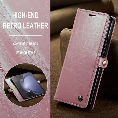 Luxury Retro Leather Galaxy Z Fold5 Case Sturdy Shiny Flip Stand