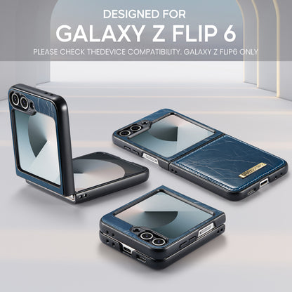 Luxury Retro Leather Galaxy Z Flip6 Case Sturdy Shiny Flip Stand