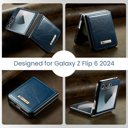 Luxury Retro Leather Galaxy Z Flip6 Case Sturdy Shiny Flip Stand