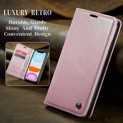 Luxury Retro Leather Apple iPhone 11 Case Sturdy Shiny Flip Stand