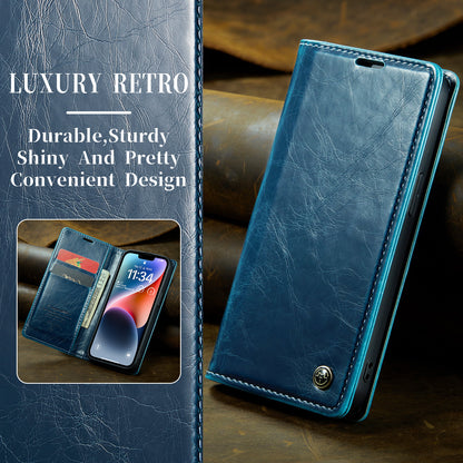 Luxury Retro Leather Apple iPhone 14 Case Sturdy Shiny Flip Stand