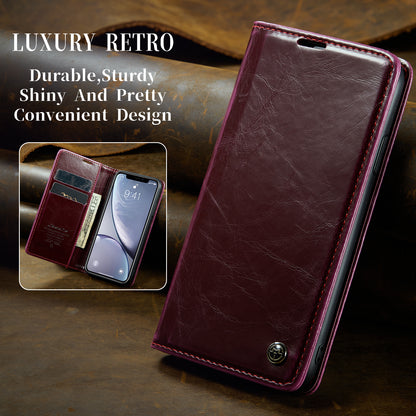 Luxury Retro Leather Apple iPhone XR Case Sturdy Shiny Flip Stand