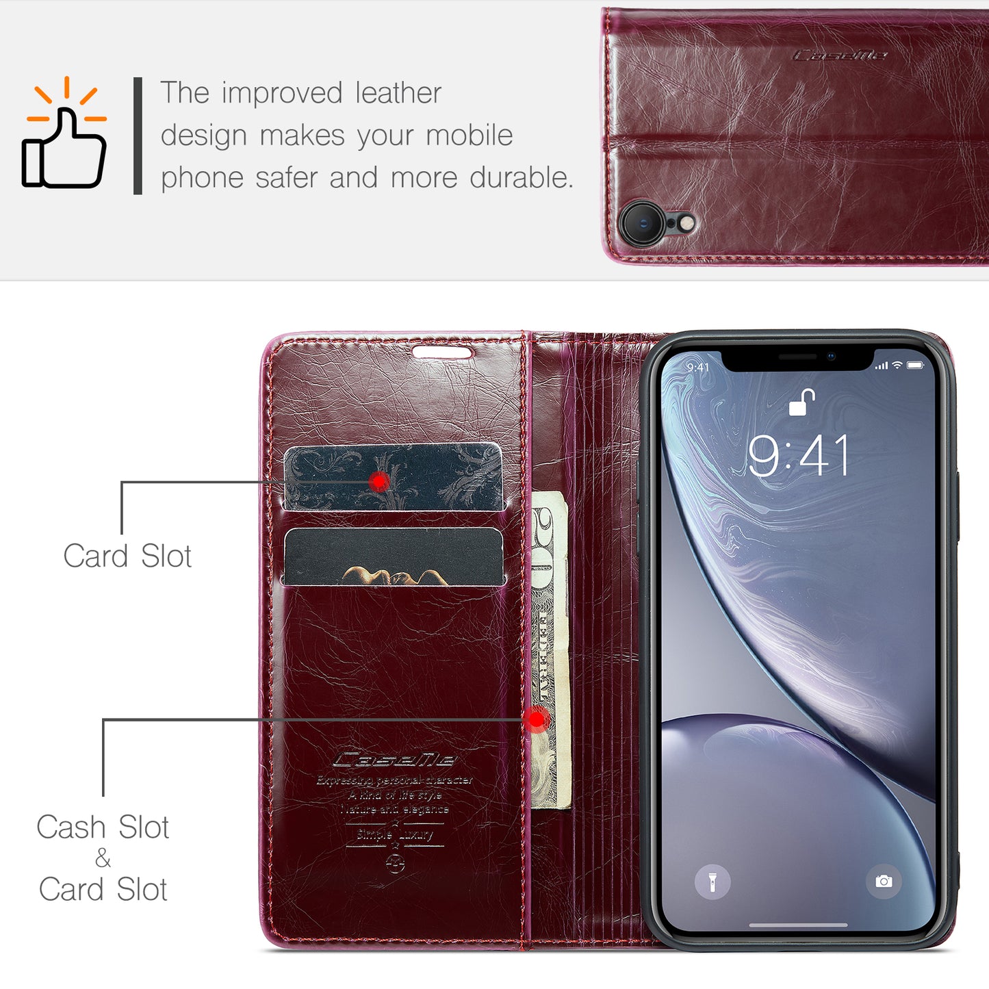 Luxury Retro Leather Apple iPhone XR Case Sturdy Shiny Flip Stand