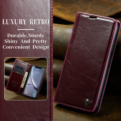 Luxury Retro Leather Apple iPhone XR Case Sturdy Shiny Flip Stand