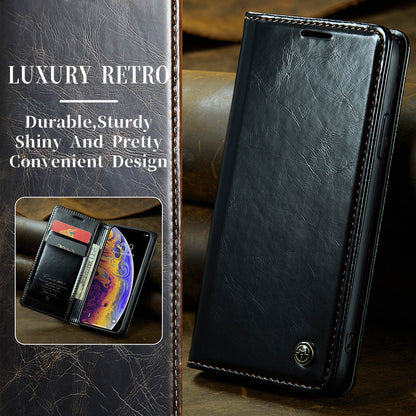 Luxury Retro Leather Apple iPhone X Case Sturdy Shiny Flip Stand