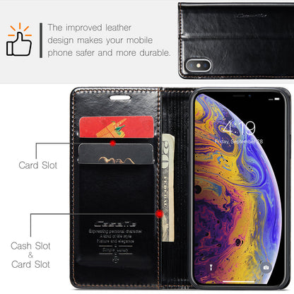 Luxury Retro Leather Apple iPhone Xs Case Sturdy Shiny Flip Stand