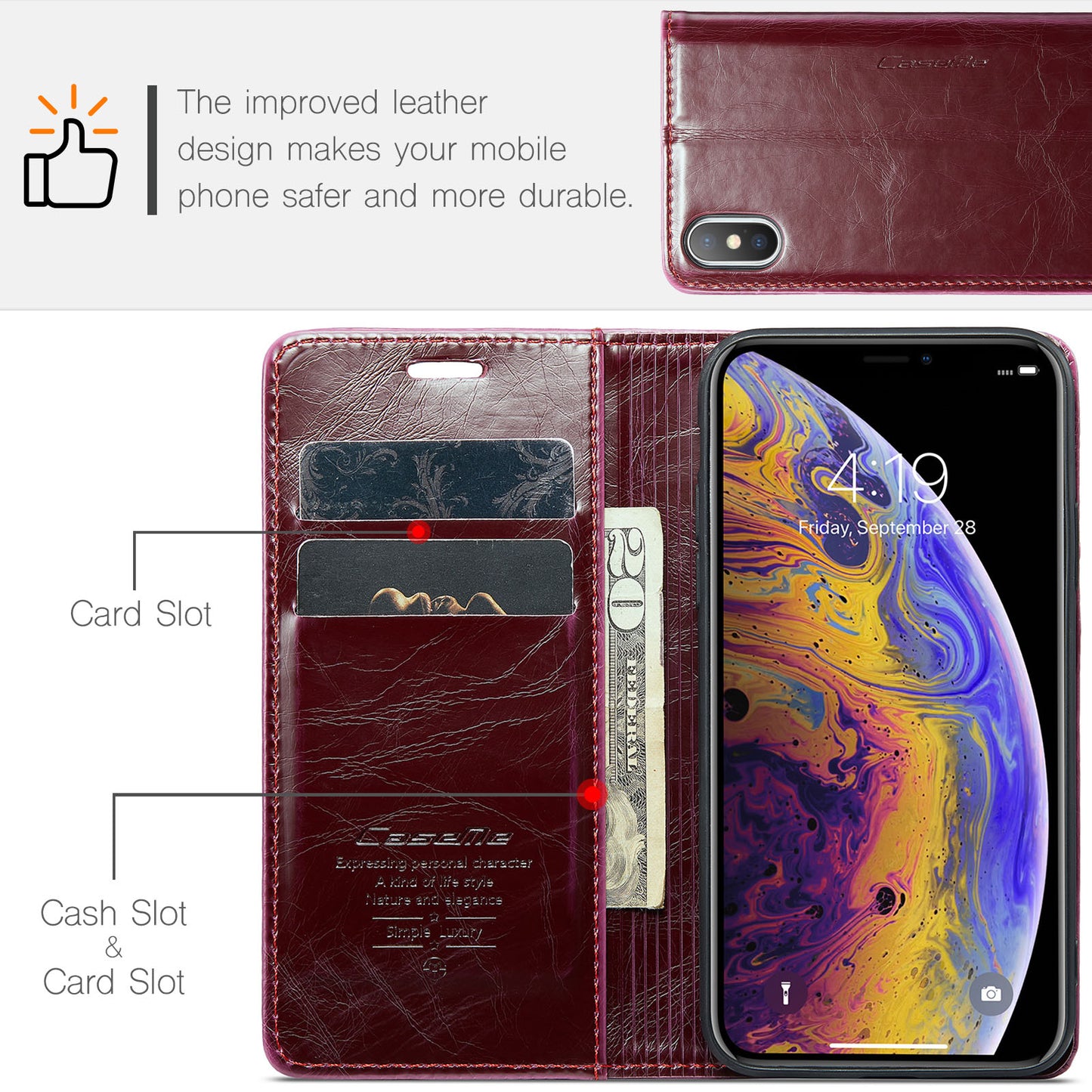 Luxury Retro Leather Apple iPhone Xs Max Sturdy Shiny Flip Stand