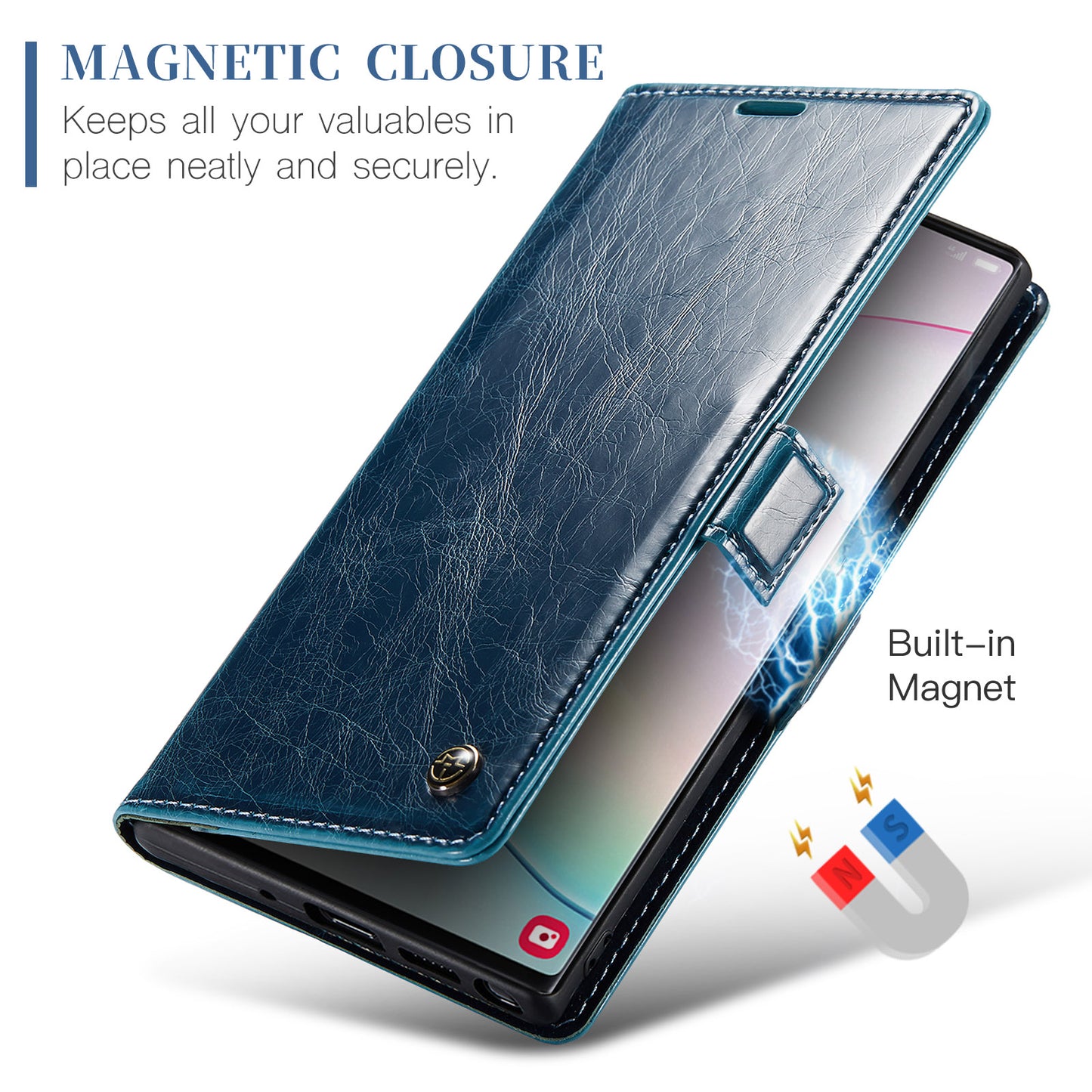 Luxury Retro Leather Galaxy Note10+ Case Sturdy Shiny Flip Stand