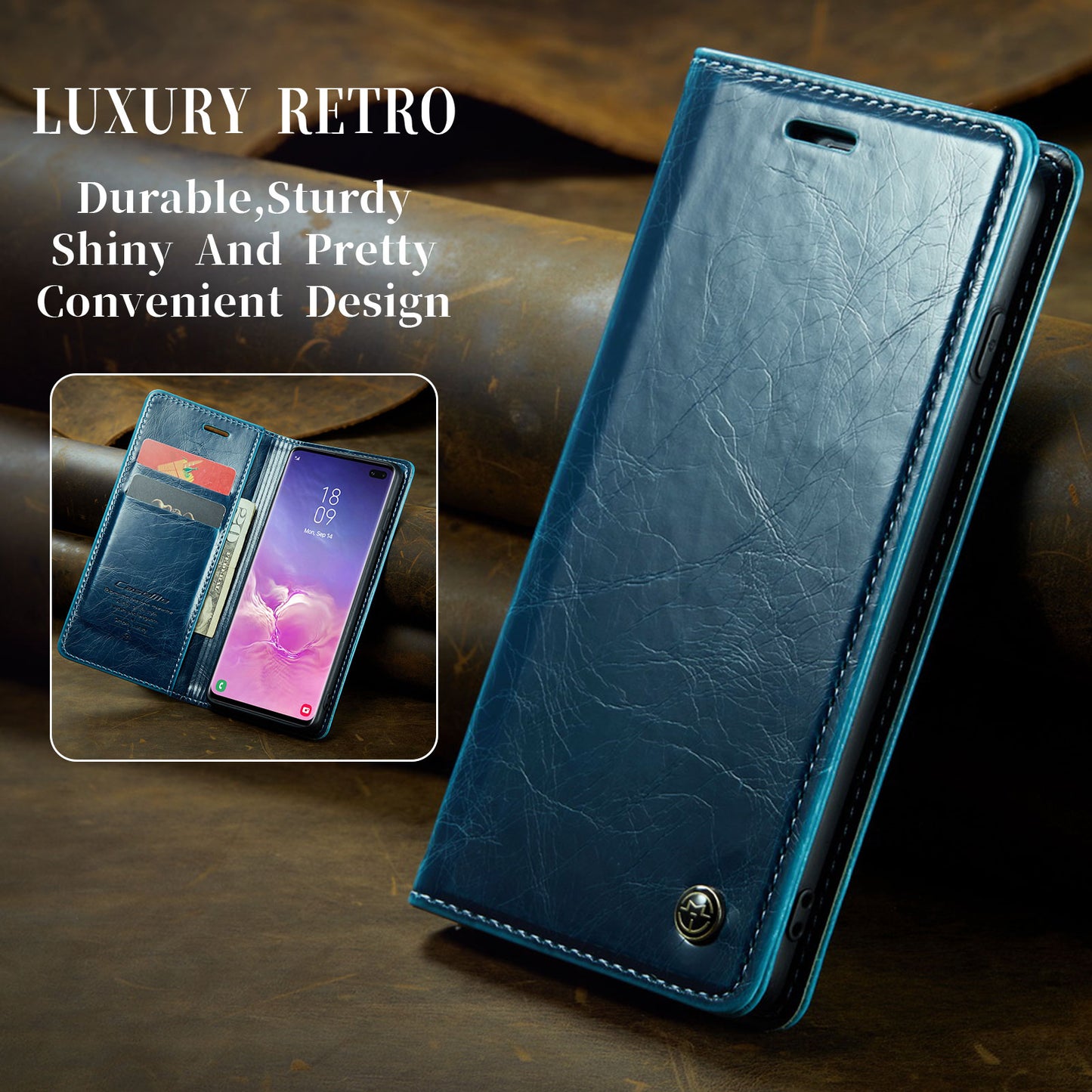 Luxury Retro Leather Samsung Galaxy S10+ Case Sturdy Shiny Flip Stand