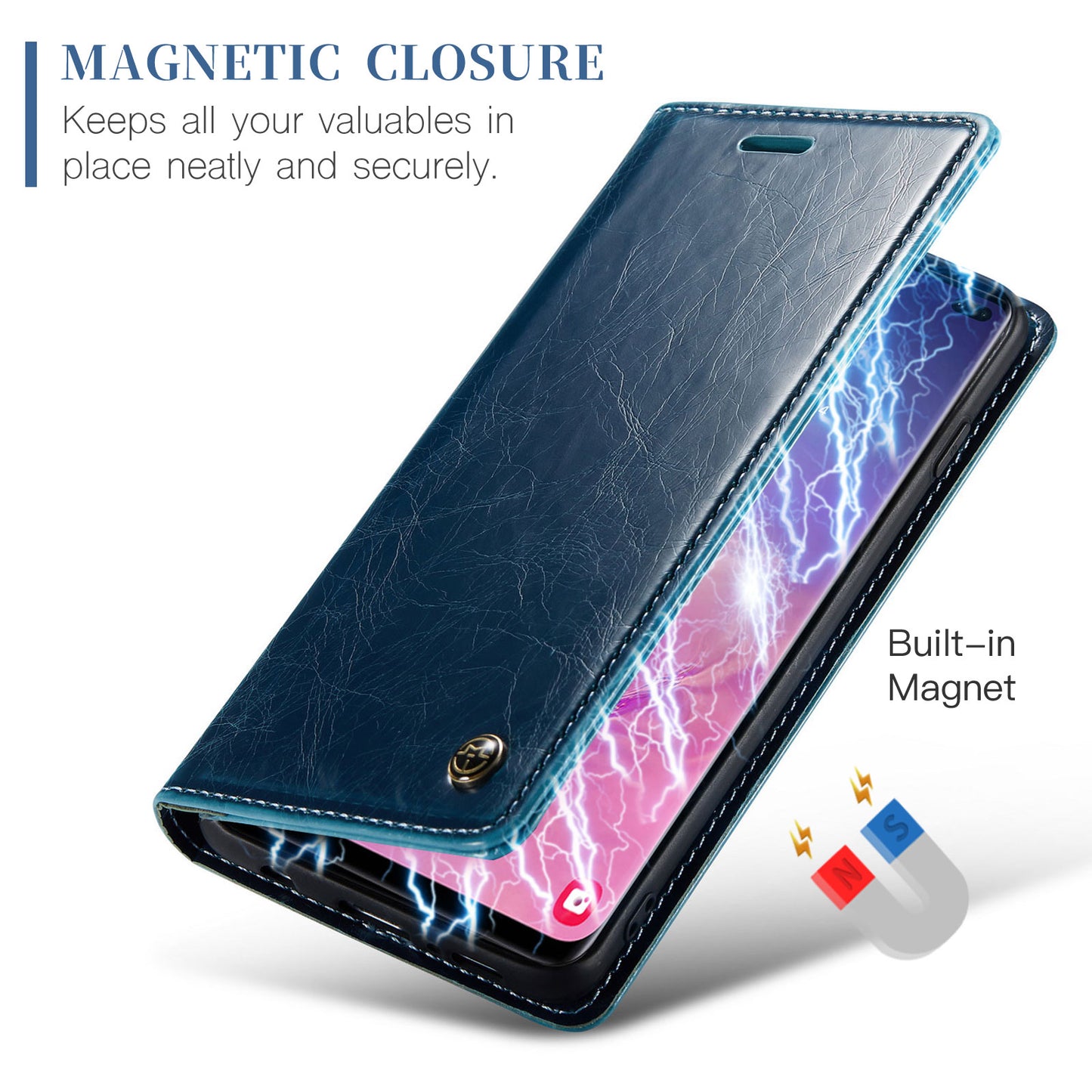 Luxury Retro Leather Samsung Galaxy S10+ Case Sturdy Shiny Flip Stand