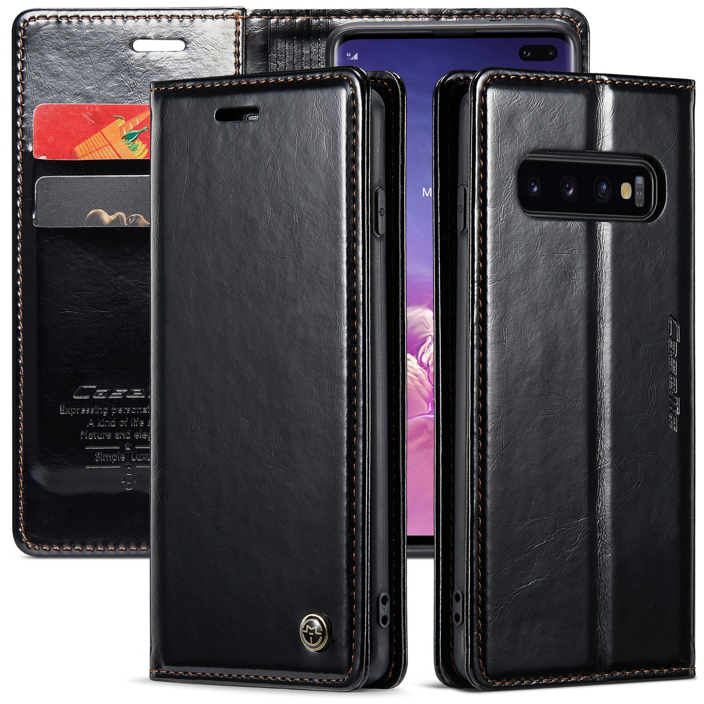 Luxury Retro Leather Samsung Galaxy S10+ Case Sturdy Shiny Flip Stand