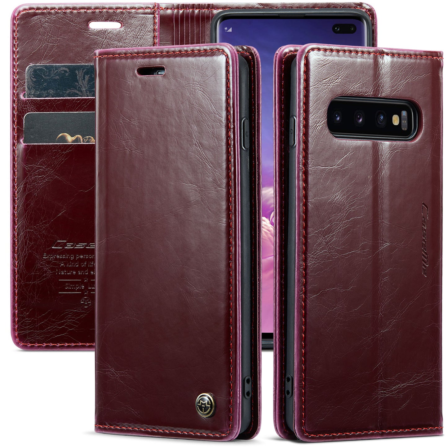 Luxury Retro Leather Samsung Galaxy S10+ Case Sturdy Shiny Flip Stand