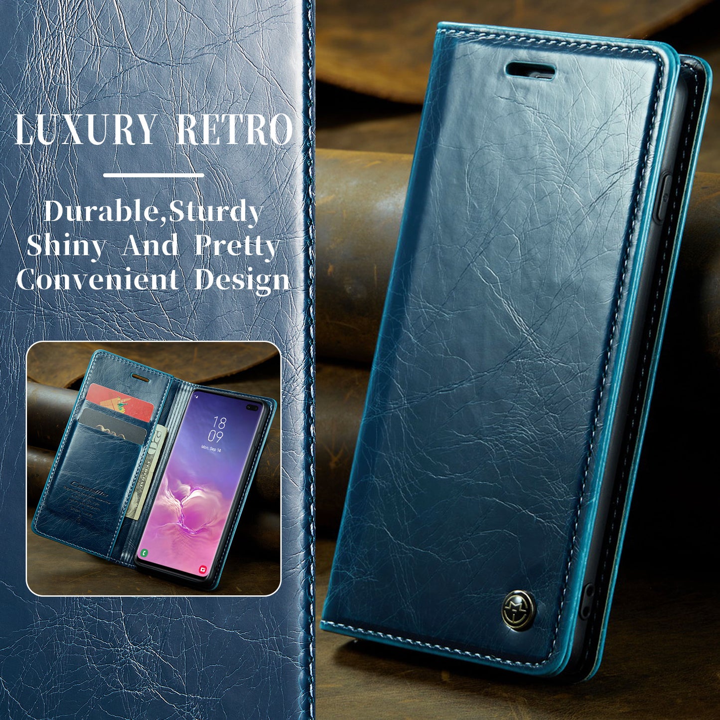 Luxury Retro Leather Samsung Galaxy S10+ Case Sturdy Shiny Flip Stand