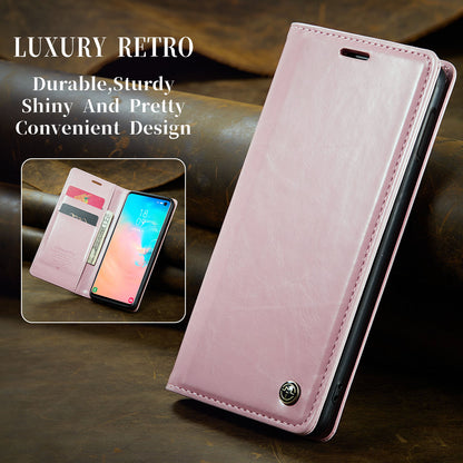 Luxury Retro Leather Samsung Galaxy S10e Case Sturdy Shiny Flip Stand