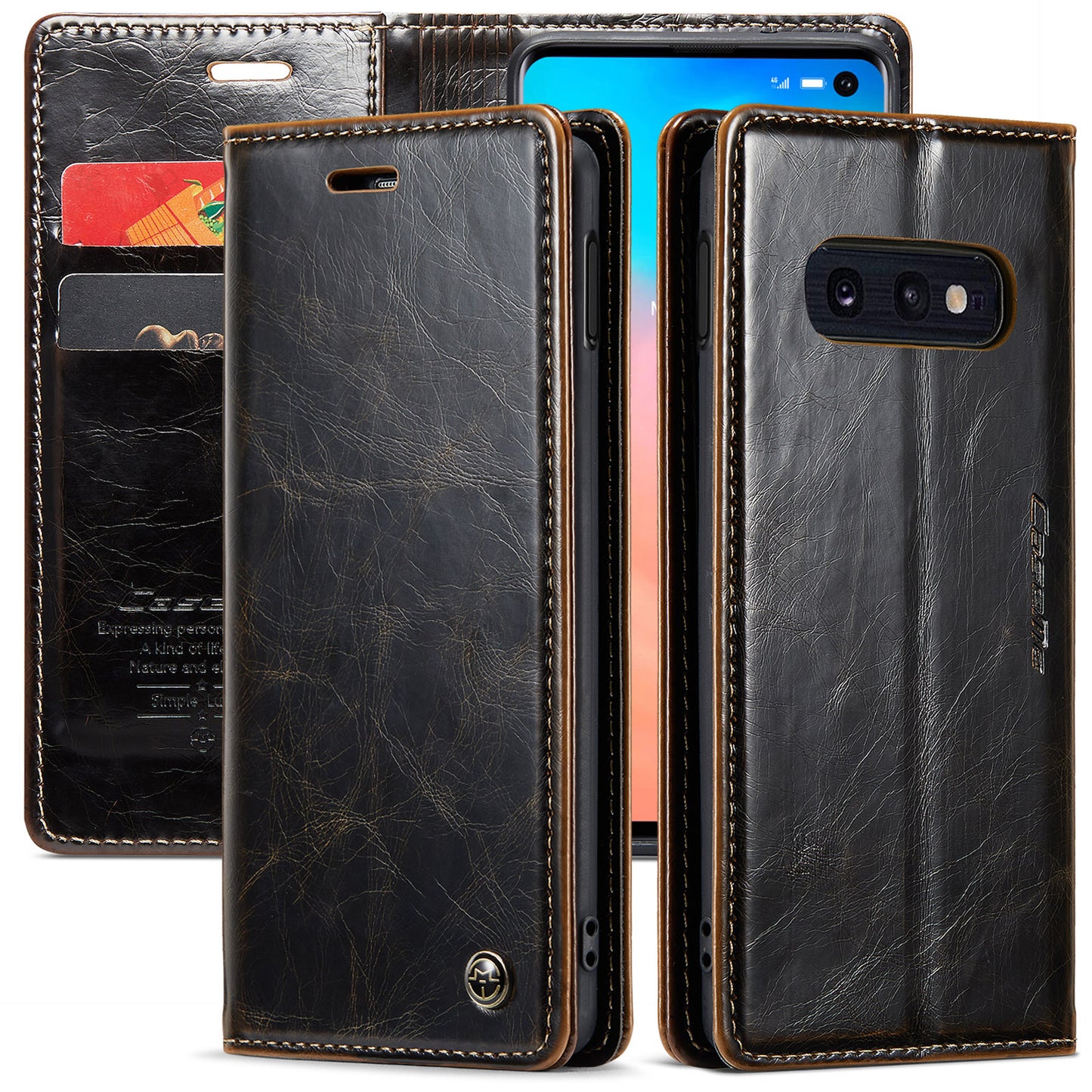 Luxury Retro Leather Samsung Galaxy S10e Case Sturdy Shiny Flip Stand