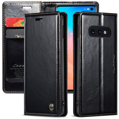 Luxury Retro Leather Samsung Galaxy S10e Case Sturdy Shiny Flip Stand