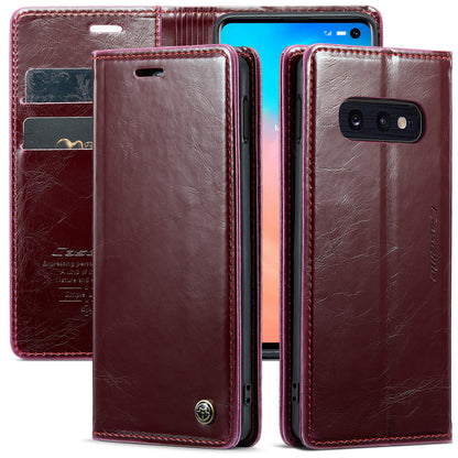 Luxury Retro Leather Samsung Galaxy S10e Case Sturdy Shiny Flip Stand