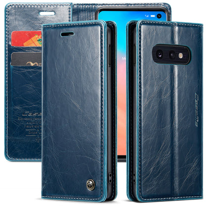 Luxury Retro Leather Samsung Galaxy S10e Case Sturdy Shiny Flip Stand