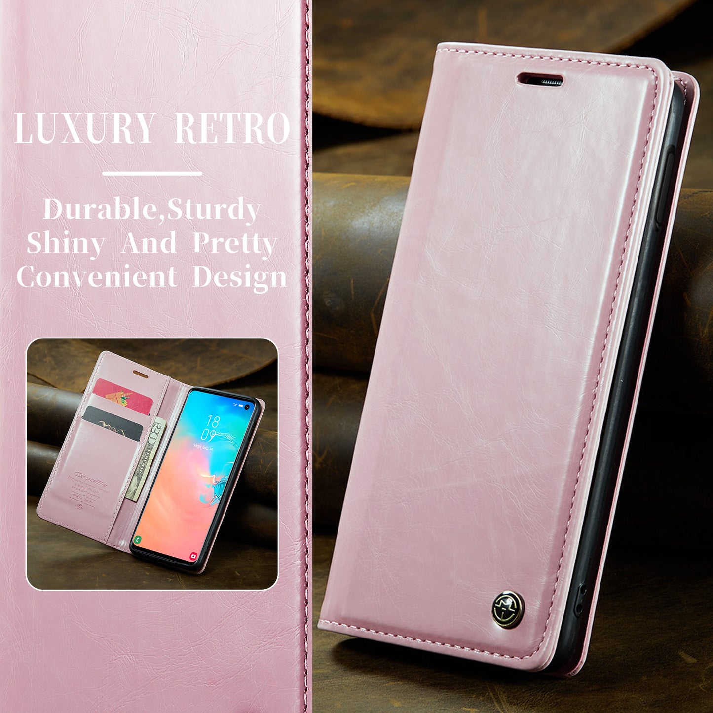 Luxury Retro Leather Samsung Galaxy S10e Case Sturdy Shiny Flip Stand