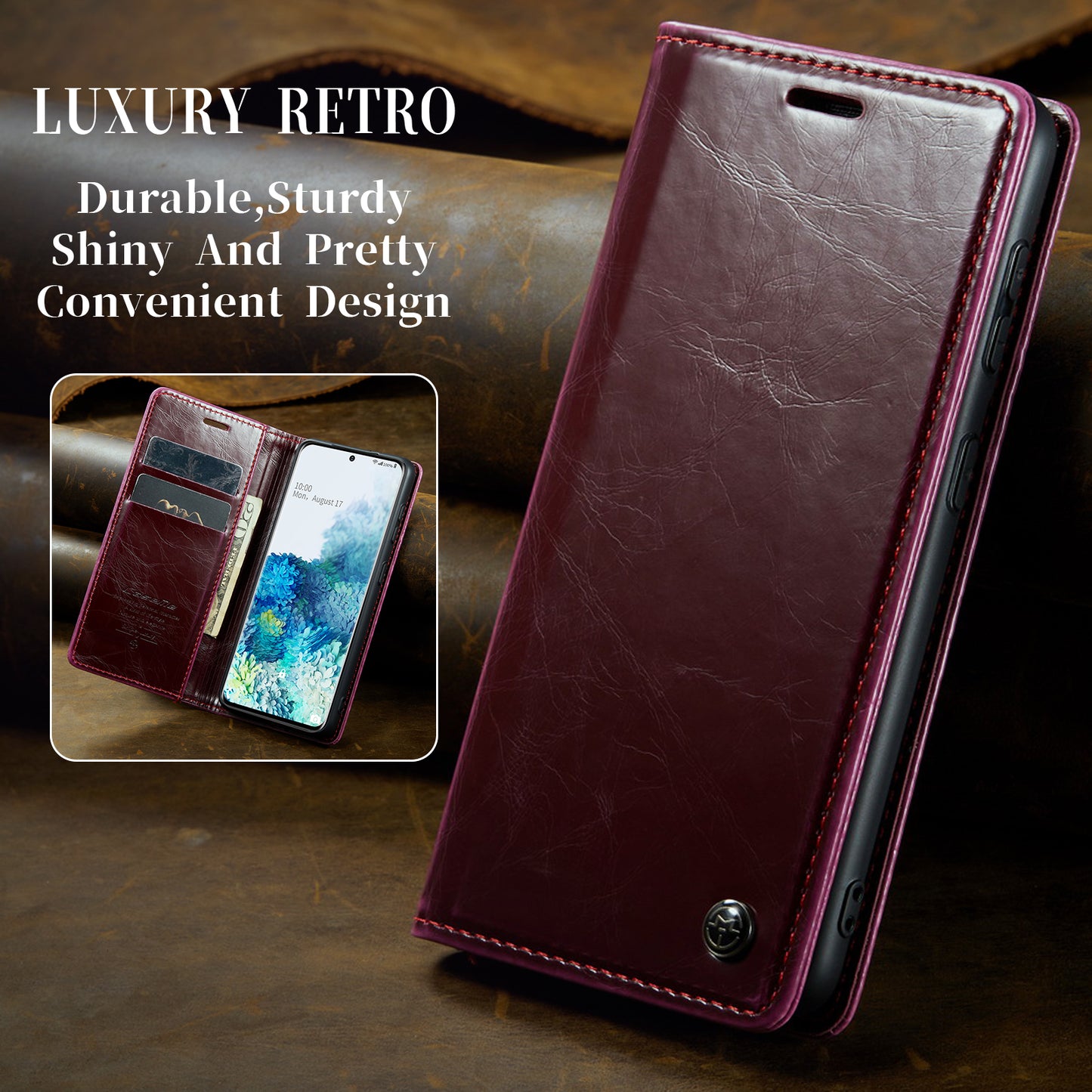 Luxury Retro Leather Samsung Galaxy S20 Case Sturdy Shiny Flip Stand