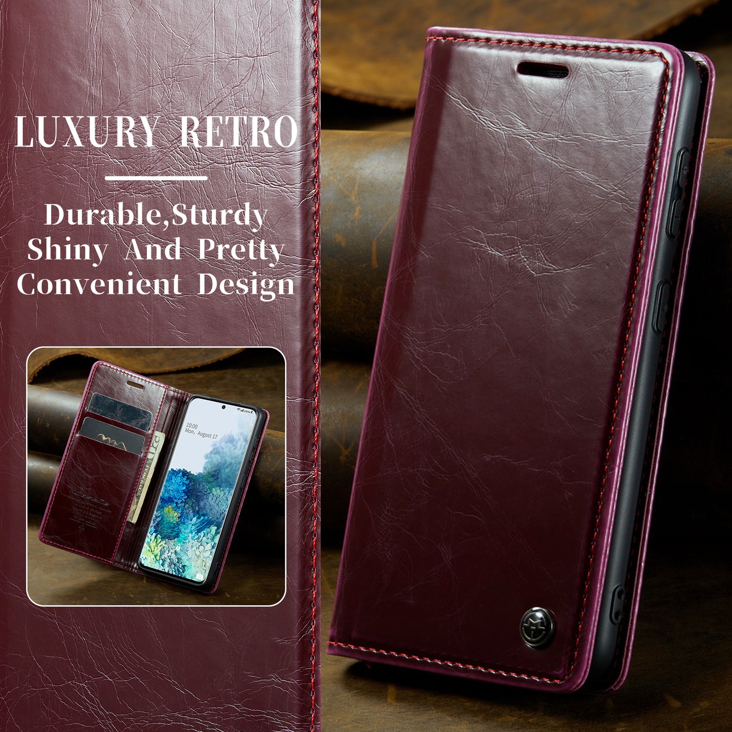 Luxury Retro Leather Samsung Galaxy S20 Case Sturdy Shiny Flip Stand