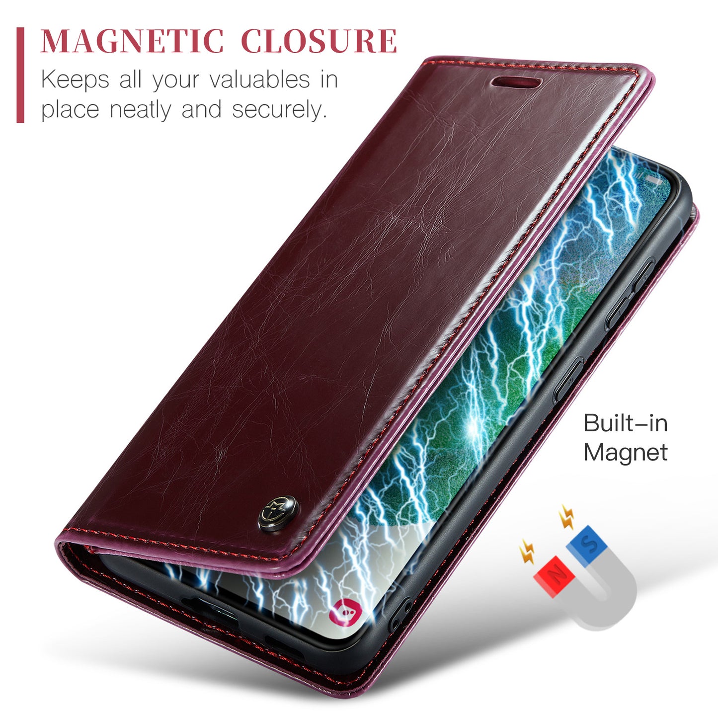 Luxury Retro Leather Galaxy S21 FE Case Sturdy Shiny Flip Stand