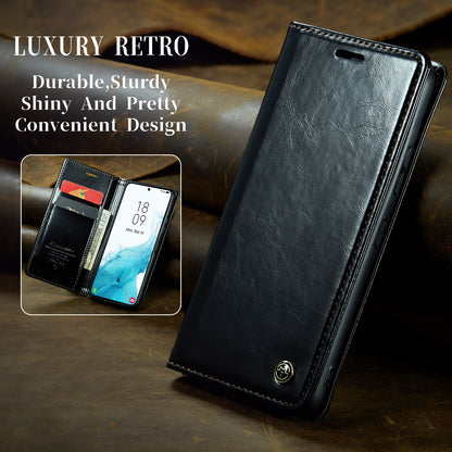 Luxury Retro Leather Samsung Galaxy S22 Case Sturdy Shiny Flip Stand