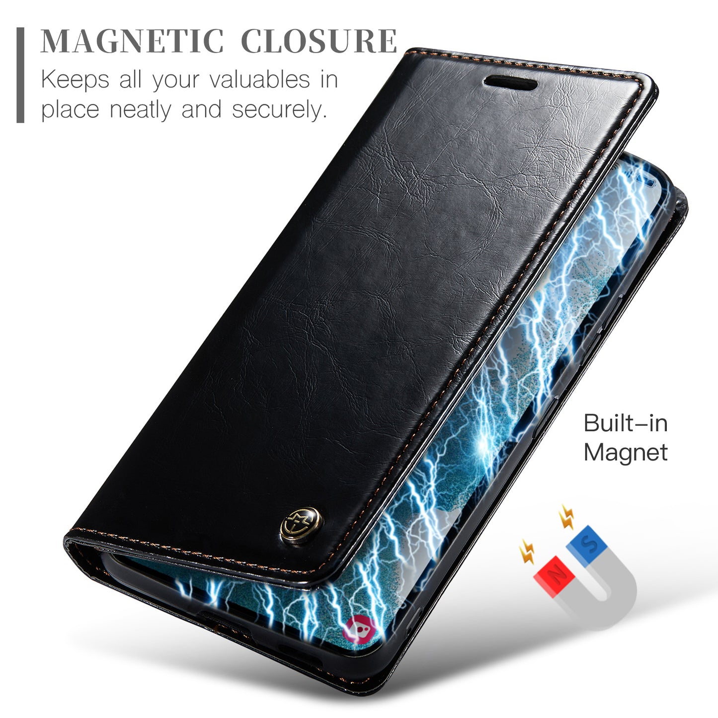 Luxury Retro Leather Samsung Galaxy S22 Case Sturdy Shiny Flip Stand