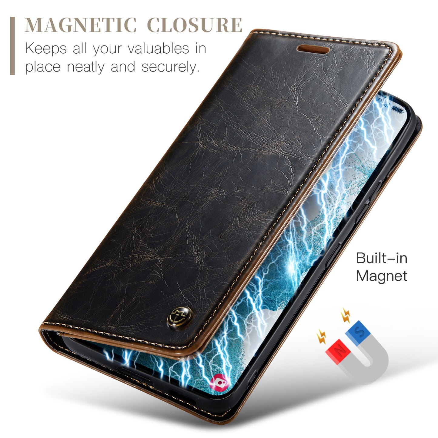 Luxury Retro Leather Samsung Galaxy S22+ Case Sturdy Shiny Flip Stand