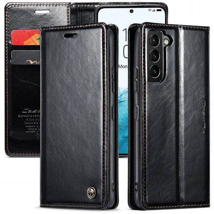 Luxury Retro Leather Samsung Galaxy S22 Case Sturdy Shiny Flip Stand