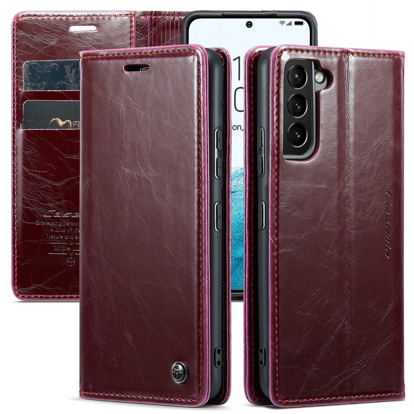 Luxury Retro Leather Samsung Galaxy S22+ Case Sturdy Shiny Flip Stand