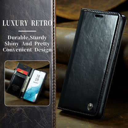 Luxury Retro Leather Samsung Galaxy S22 Case Sturdy Shiny Flip Stand