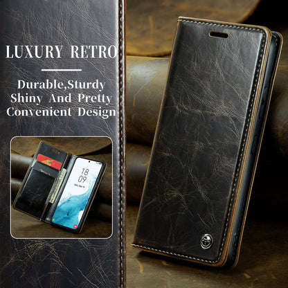 Luxury Retro Leather Samsung Galaxy S22+ Case Sturdy Shiny Flip Stand