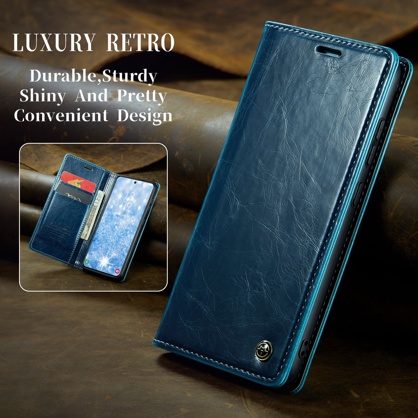 Luxury Retro Leather Samsung Galaxy S23+ Case Sturdy Shiny Flip Stand