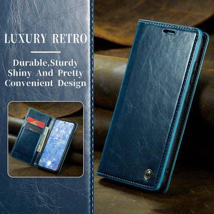 Luxury Retro Leather Samsung Galaxy S23+ Case Sturdy Shiny Flip Stand