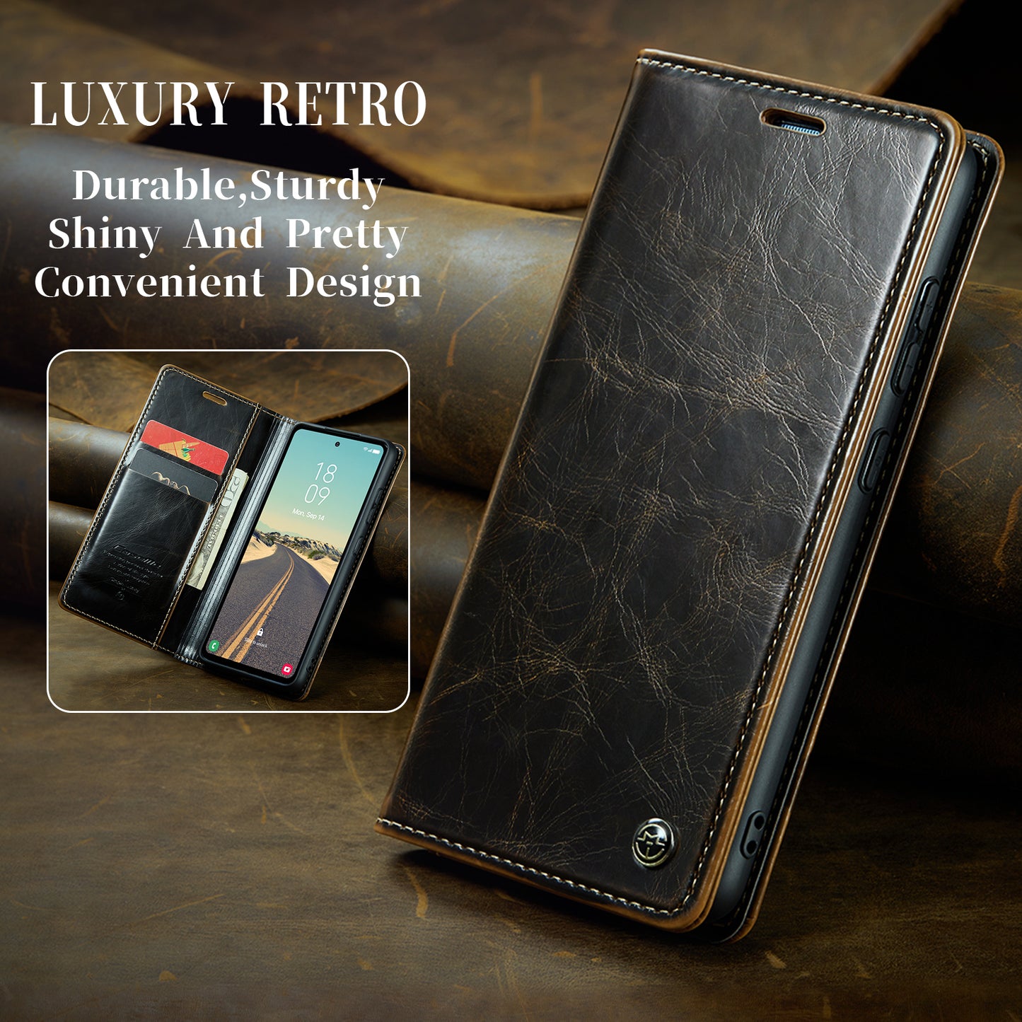 Luxury Retro Leather Galaxy S23 FE Case Sturdy Shiny Flip Stand