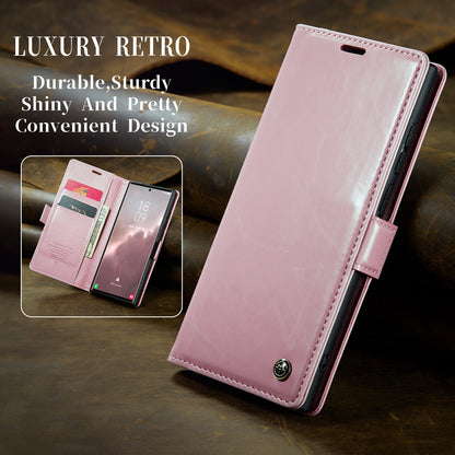 Luxury Retro Leather Galaxy S23 Ultra Case Sturdy Shiny Flip Stand