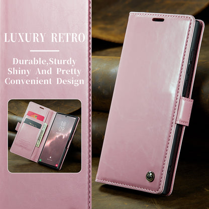 Luxury Retro Leather Galaxy S23 Ultra Case Sturdy Shiny Flip Stand