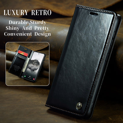 Luxury Retro Leather Samsung Galaxy S24+ Case Sturdy Shiny Flip Stand