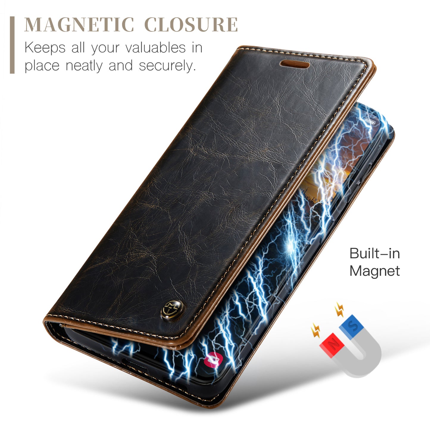 Luxury Retro Leather Samsung Galaxy S24 Case Sturdy Shiny Flip Stand