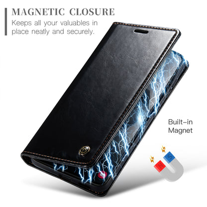 Luxury Retro Leather Samsung Galaxy S24+ Case Sturdy Shiny Flip Stand