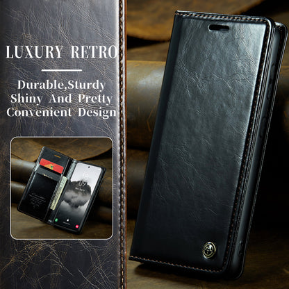 Luxury Retro Leather Samsung Galaxy S24+ Case Sturdy Shiny Flip Stand