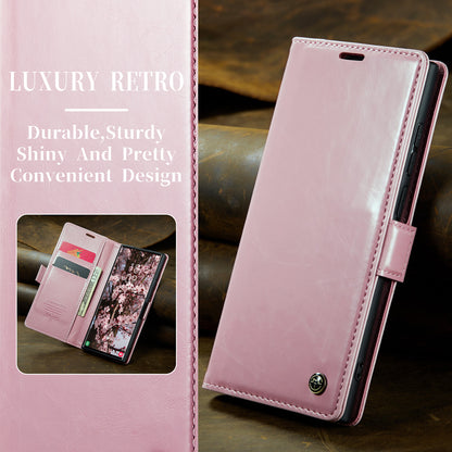 Luxury Retro Leather Galaxy S24 Ultra Case Sturdy Shiny Flip Stand