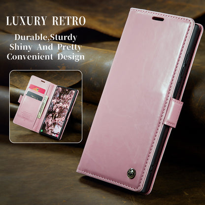 Luxury Retro Leather Galaxy S24 Ultra Case Sturdy Shiny Flip Stand