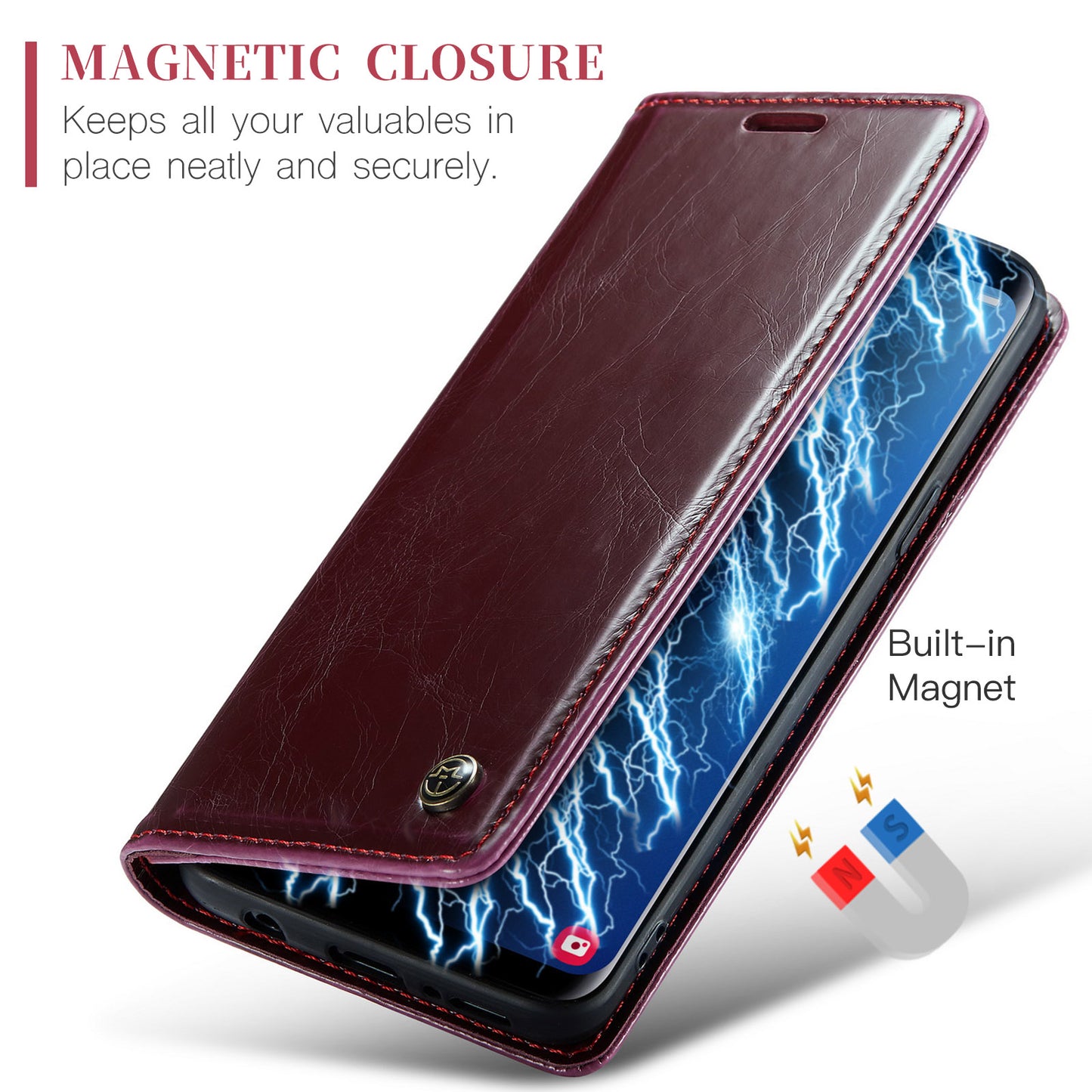 Luxury Retro Leather Samsung Galaxy S9+ Case Sturdy Shiny Flip Stand