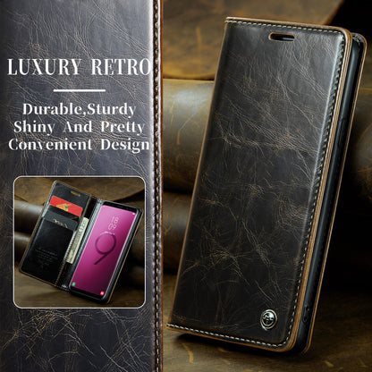 Luxury Retro Leather Samsung Galaxy S9 Case Sturdy Shiny Flip Stand