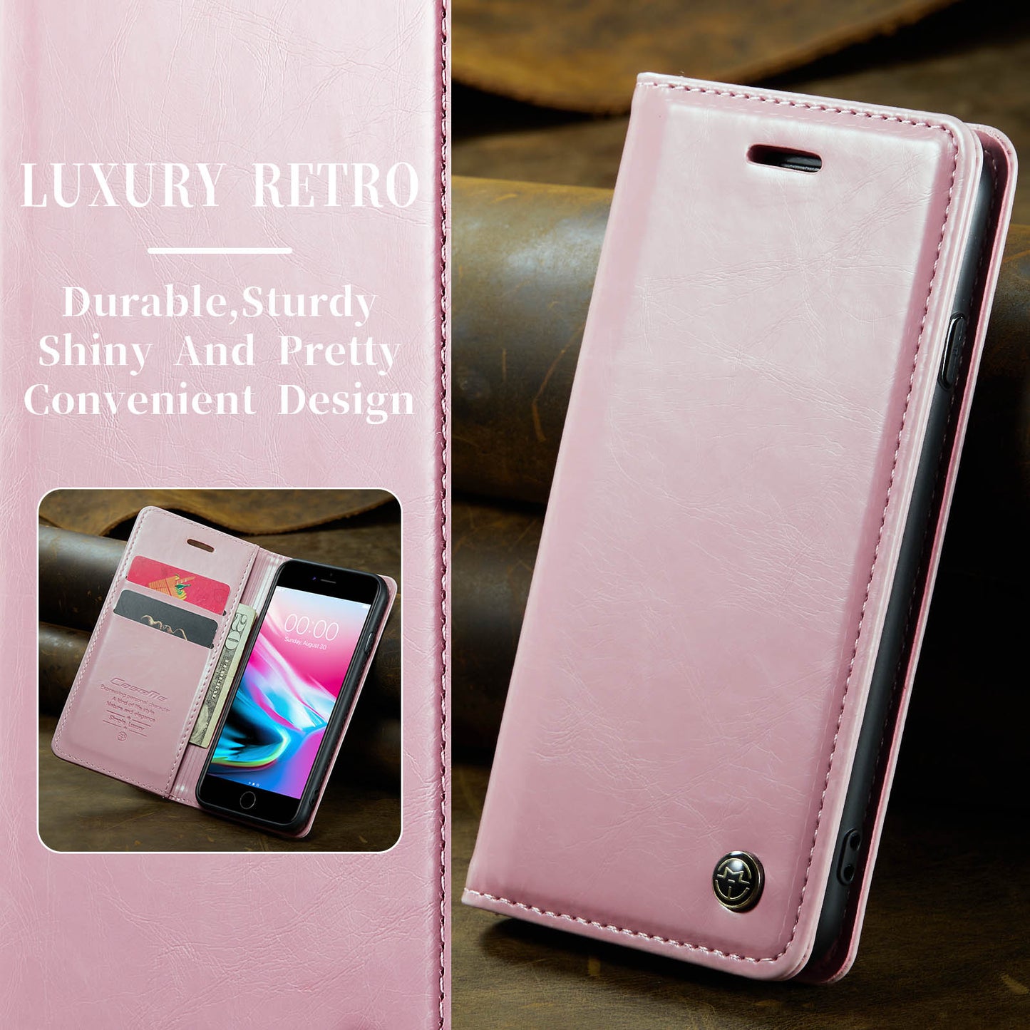 Luxury Retro Leather Apple iPhone 6 Case Sturdy Shiny Flip Stand