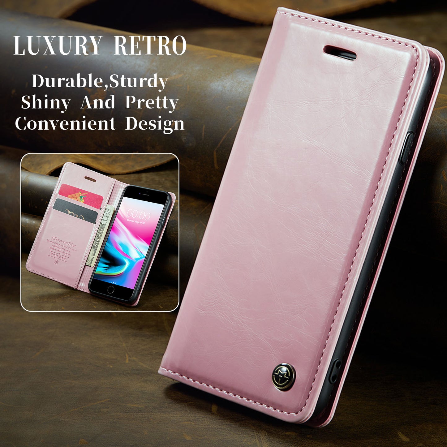 Luxury Retro Leather Apple iPhone 6 Case Sturdy Shiny Flip Stand