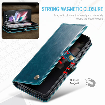 Luxury Retro Leather Galaxy Z Fold3 Case Sturdy Shiny Flip Stand